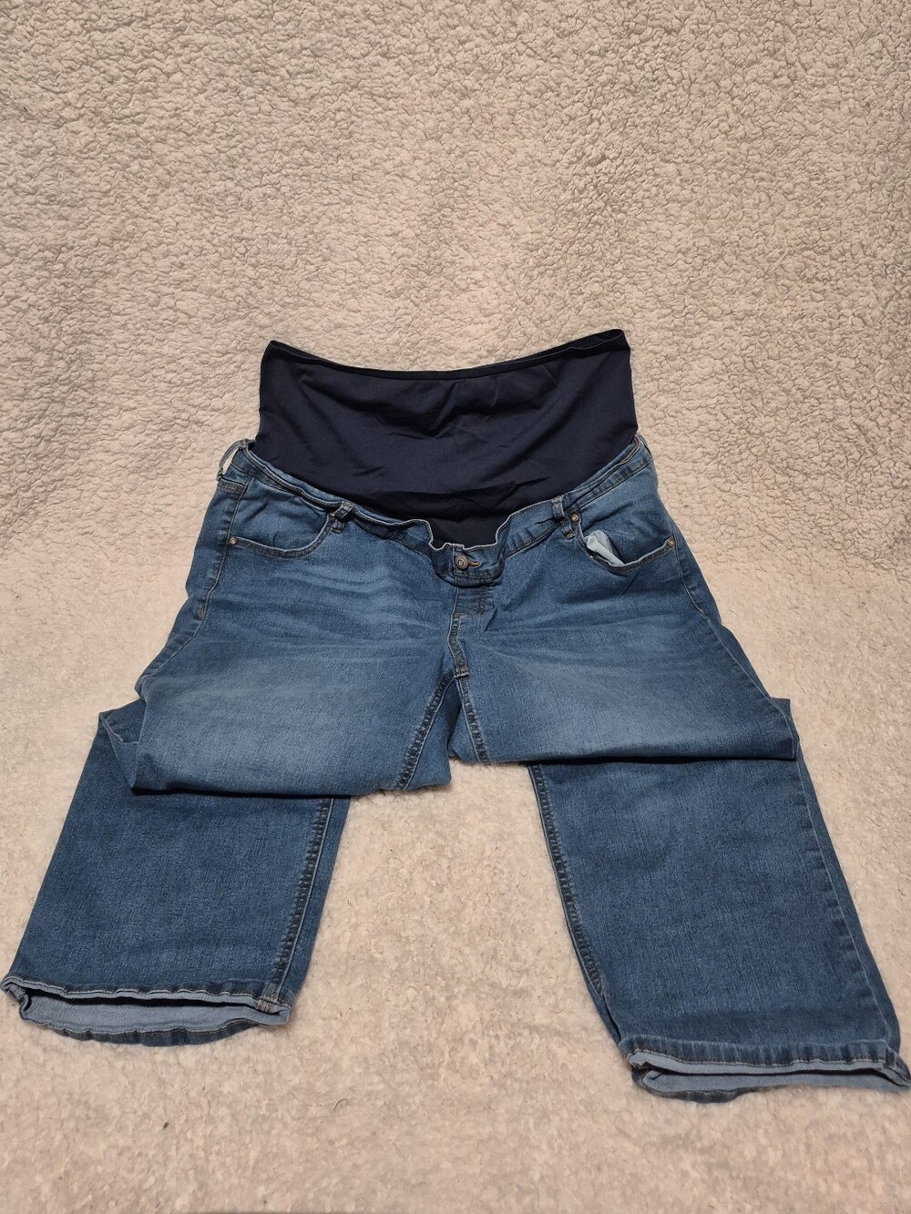 Time and Tru Dark Blue High-Rise Maternity Jeans with Navy Panel